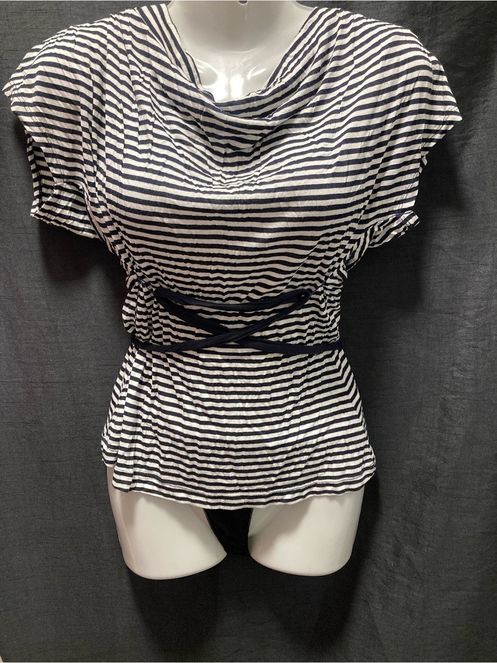 H&M Navy & White Striped Cowl Neck Top US 2